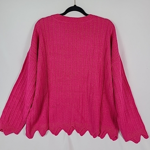 143 Story by Line Up Women's First Meeting Scallop Hem Sweater in Hot Pink Sz 3X - Picture 6 of 7